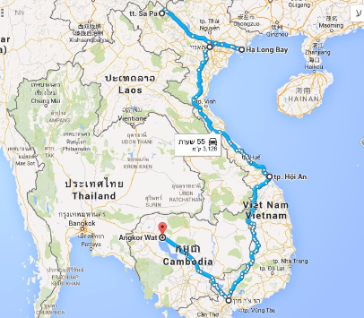 טיול לויאטנם וקמבודיה, מפה