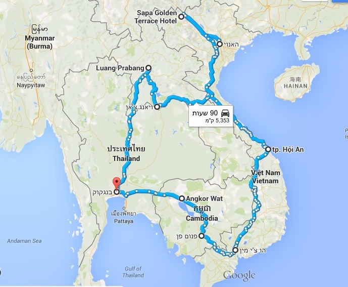 טיול לויאטנם קמבודיה ולאוס, מפה
