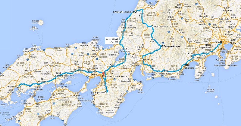 טיול ליפן עם רכב, מפה
