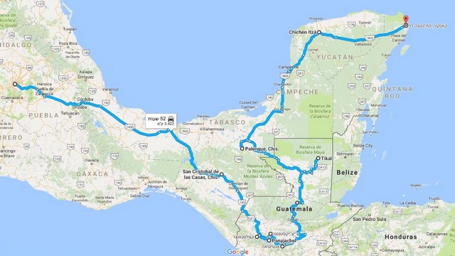 טיול למקסיקו וגואטמלה, מפה