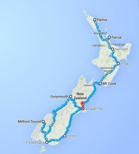טיול לניו זילנד עם רכב, מפה